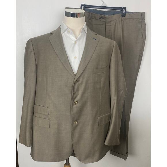 Men J. Hilburn Vitale Barberis Canonico wool cuffed 2-piece 3-button suit, 48R - Picture 1 of 11